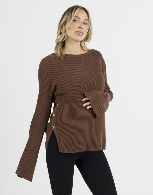 Angel Maternity - Arial Maternity Oversized Luxury Knit Nursing Jumper in Chocolate Brown