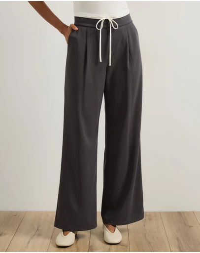 Atmos&Here - Cally Contrast Waist Wide Leg Pants