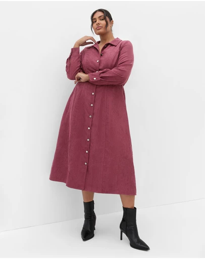 City Chic - Plus size Leia Long Sleeve Midi Dress - bordeaux