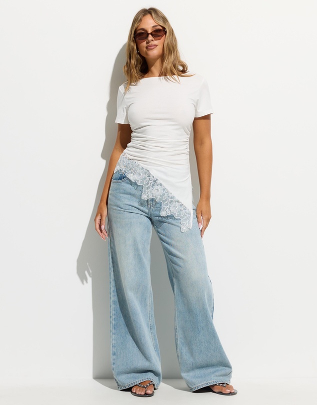 Dazie - Maddie Lace Trim Asymmetric Tee
