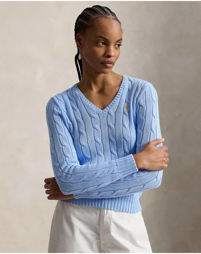 Polo Ralph Lauren - Cable-Knit Cotton V-Neck Sweater - The ICONIC Exclusive