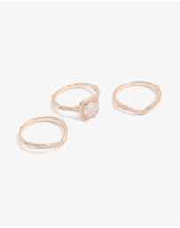 Lovisa - Rose Gold Cubic Zirconia & Pointed Rings 3-Pack