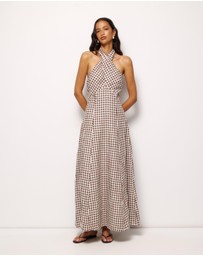 AERE - Nolana Gingham Halter Maxi Dress