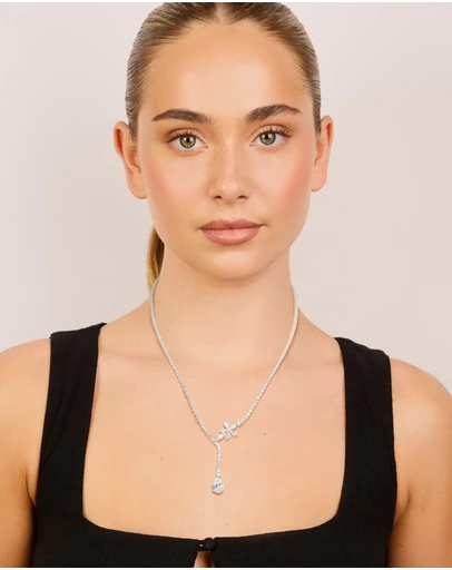 Lovisa - Silver Plated Cubic Zirconia Flower Cup Chain Y-Necklace