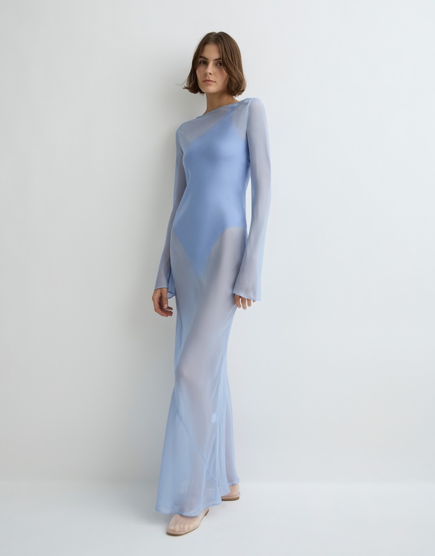 BONDI BORN - Capri Silk Bias Long Dress - Sky