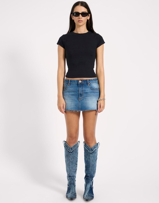 ONE TEASPOON - Sloane Low Waist Denim Mini Skirt - Pacifica Blue