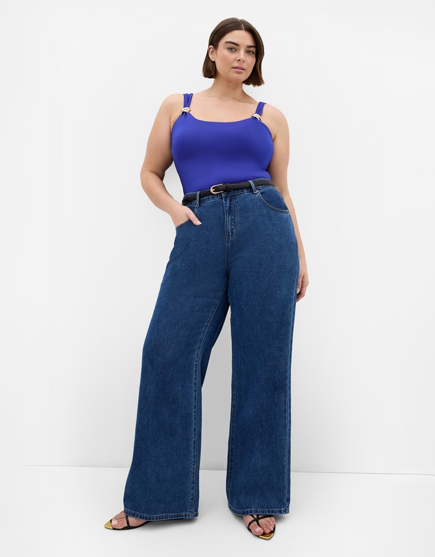 City Chic - Plus size Arami Strap Detail Top - cobalt