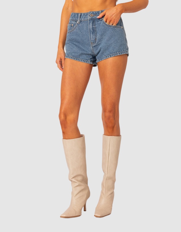 EDIKTED - Bow pocket washed denim shorts