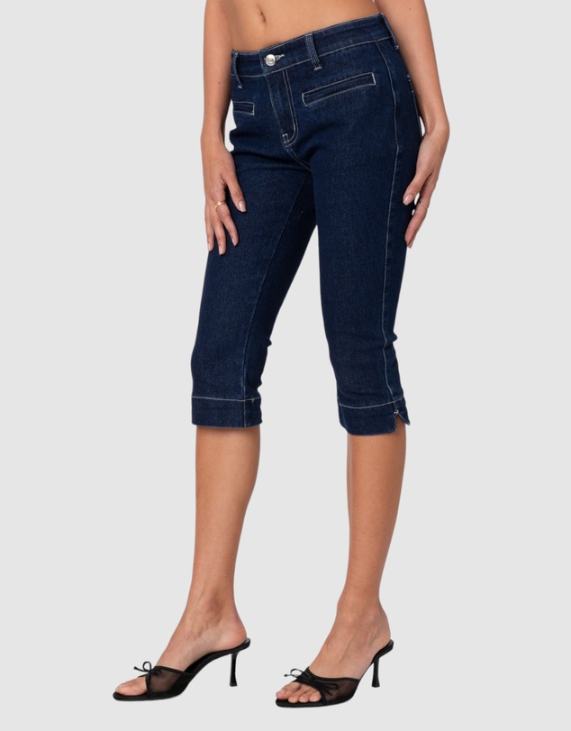 EDIKTED - Contrast Stitch Capri Jeans