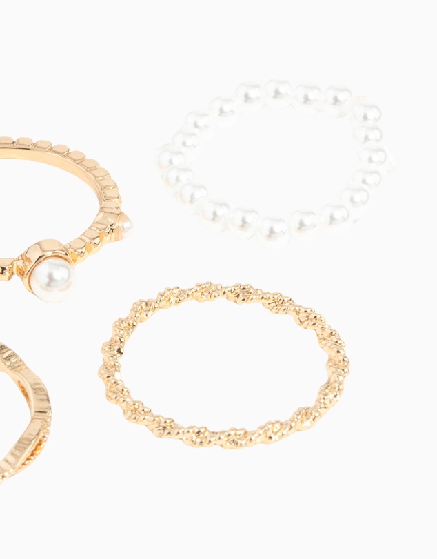 Lovisa - Gold Pearl & Twist Ring 5-Pack