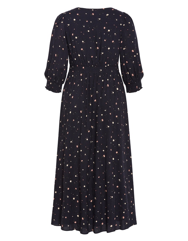 City Chic - Plus size Alisia Elbow Sleeve Ditsy Print Maxi Dress - navy