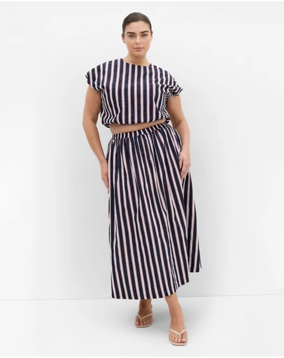 City Chic - Plus size Sarina Stripe Cotton Top - navy