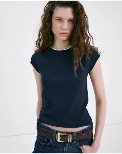 M.N.G - Cotton T-Shirt with Contrast Piping
