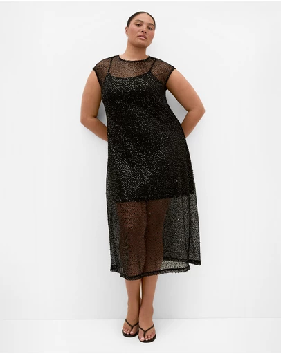 City Chic - Plus size Stardust Sequin Midi Dress - black