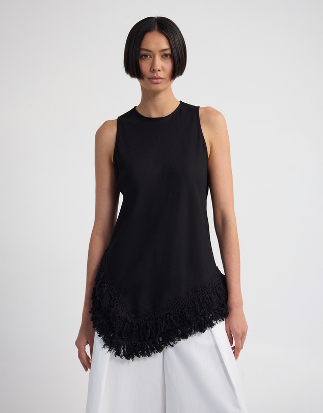 Oxford - Eloise Fringe Trim Linen Blend Top