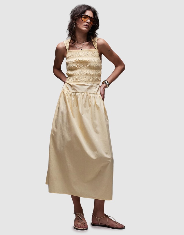 TOPSHOP - Shirred Bust Dropped Waist Midi Poplin Dress