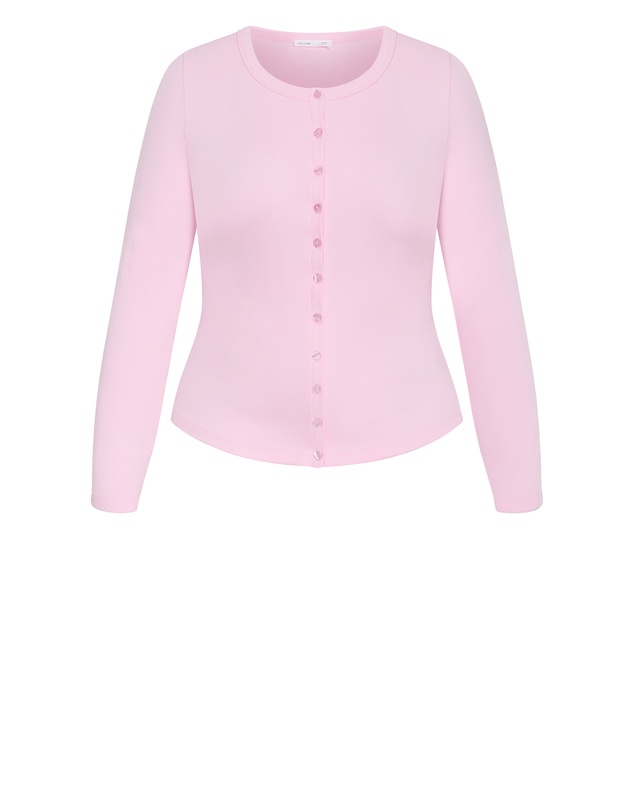 City Chic - Plus size Button Through Knit Top - soft pink