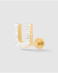 Wanderlust + Co - Alphabet Pave Gold Flat Back Earring - Letter U