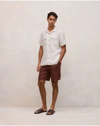 Trenery - Linen Pocket Detail Short Sleeve Shirt in Flax