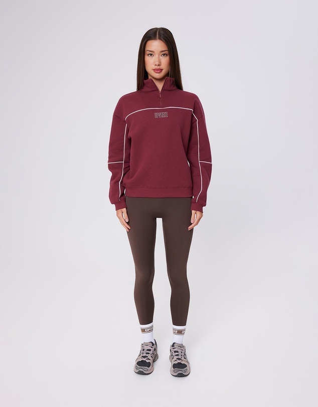 Upstate - Half Zip Pannelled Crew - Warm Cherry
