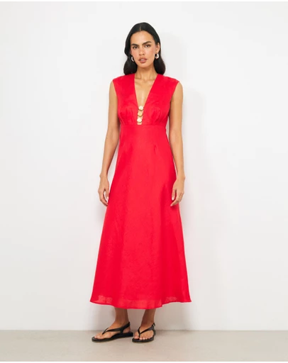 AERE - Orli Bead Detail Linen Midi Dress
