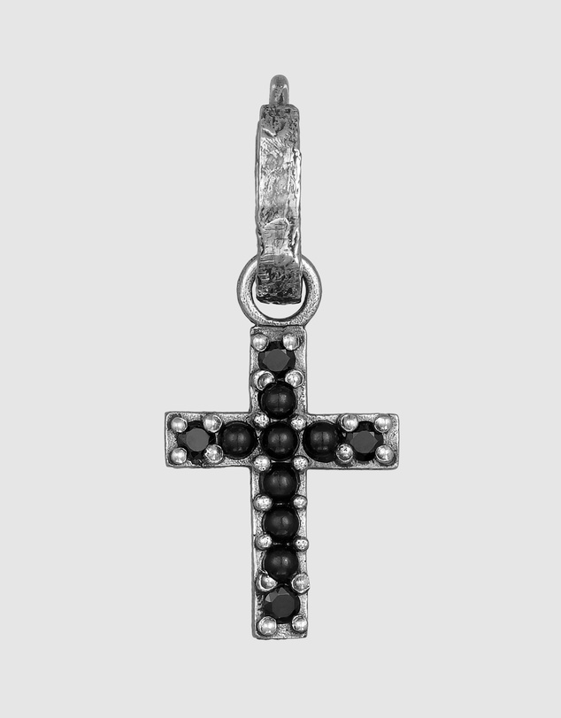 Haze & Glory - ICONIC EXCLUSIVE - Earrings Black Gemstone Cross Hoop 925 Sterling Silver