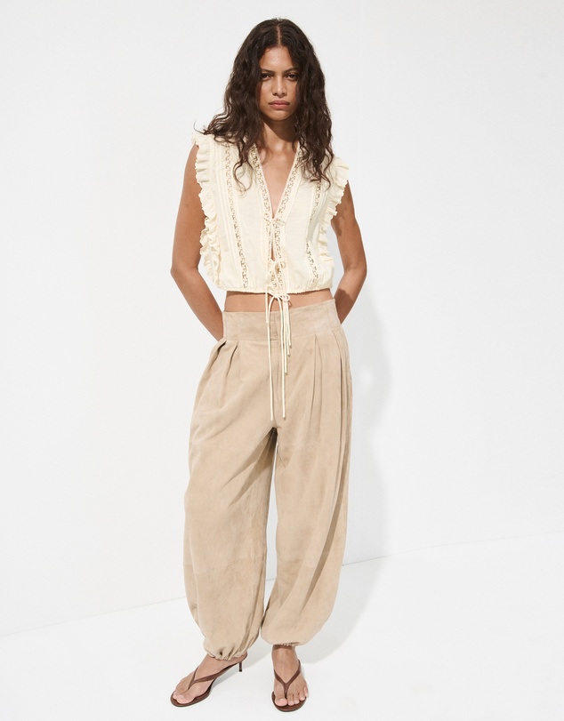 M.N.G - Cotton Ruffled Lace Blouse