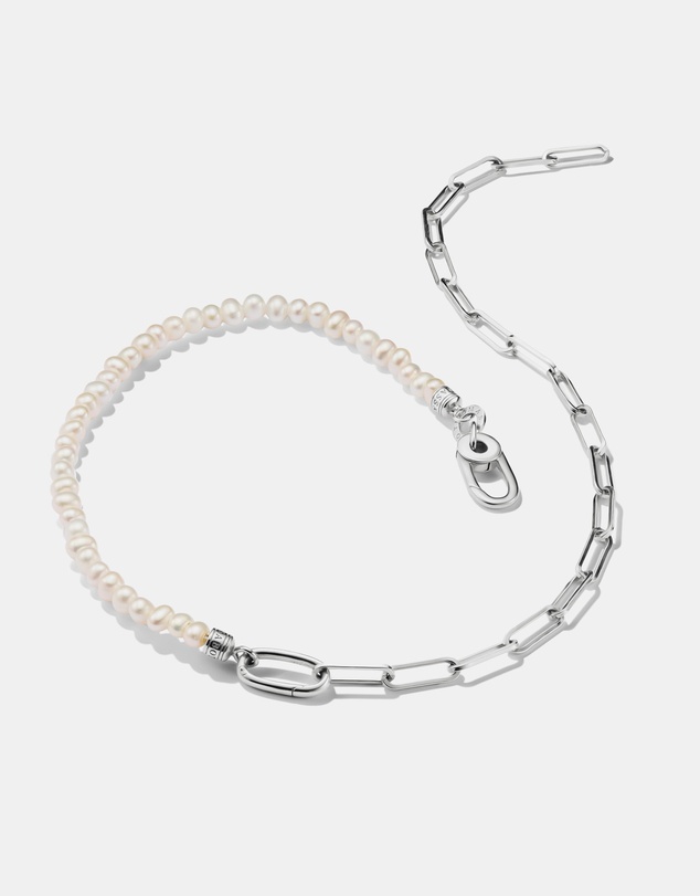 THOMAS SABO - THOMAS SABO Connect Charm Necklace Paperclip with Pearls Silver