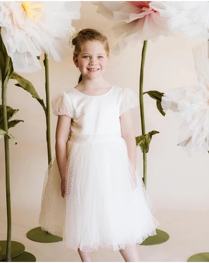 Bebe by Minihaha - Spot Chiffon Puff Sleeve Dress With Back Bow - Kids