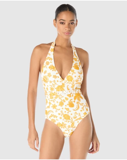 Michael Kors - Riviera Blooms Halter One-Piece Swimsuit With Belt