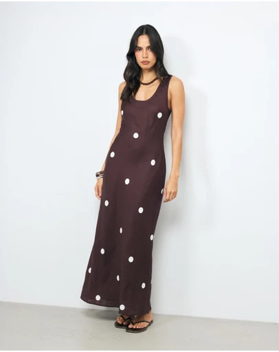 AERE - Tia Polka Dot Linen Slip Dress