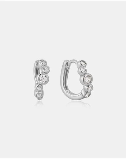 Ania Haie - Silver Small Sparkling Tide Huggie Hoop Earrings