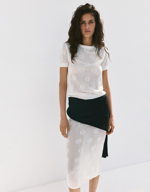 M.N.G - Semi-Transparent Floral Crochet Skirt