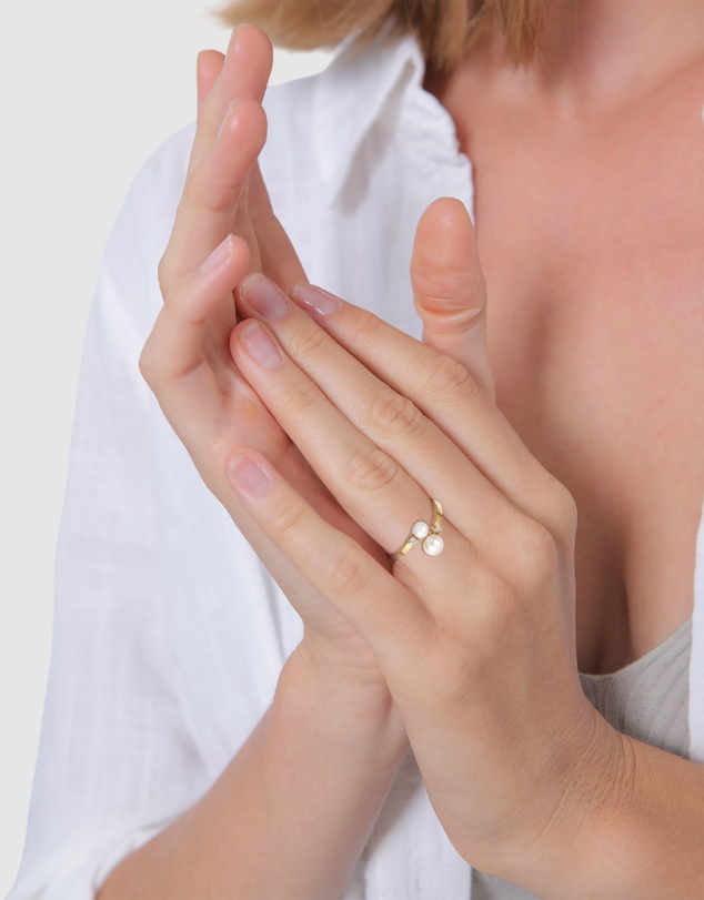 Elli Jewelry - Ring Wrap Open Classic with Freshwater Pearls in 925 Sterling Silver Gold Plated
