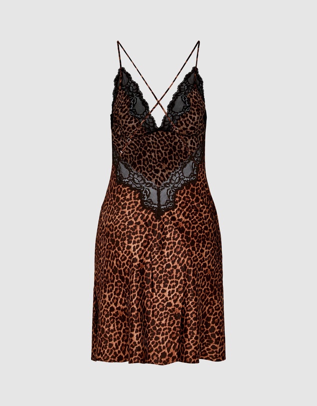 Hunkemoller - Gabrielle Satin Lace Leopard Slip Dress