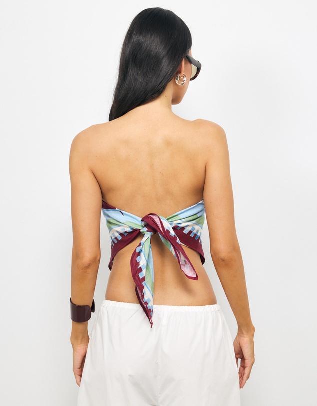 AERE - Azul Print Linen Scarf Top