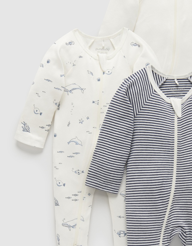 Purebaby - 4 Pack Zip Growsuit-Babies