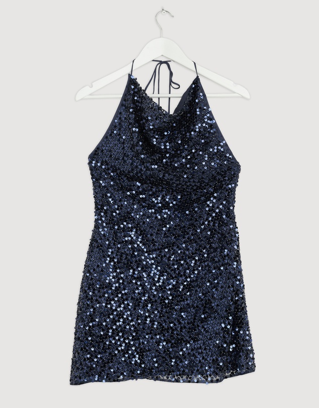 Revibe - Repaired Shona Joy Everly High Neck Cowl Mini Dress - AU 8