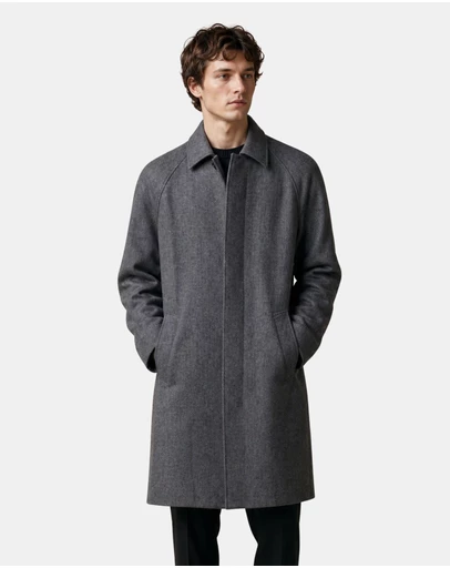 Henry Bucks - HENRY SARTORIAL Herringbone Wool Overcoat CHARCOAL