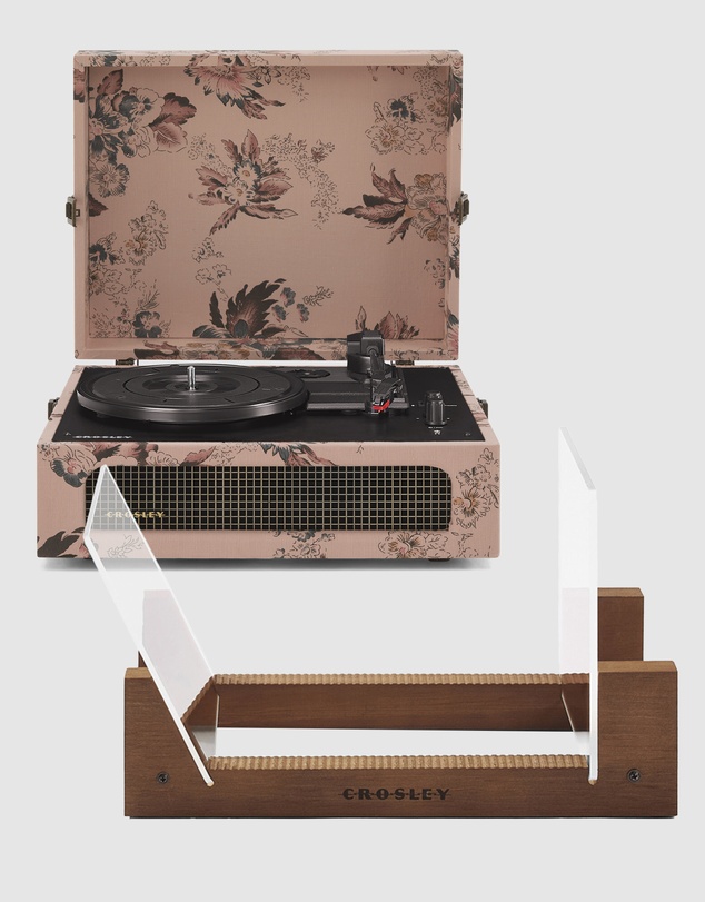 Crosley - Crosley Voyager Bluetooth Portable Turntable - Floral + Bundled Crosley Record Storage Display Stand