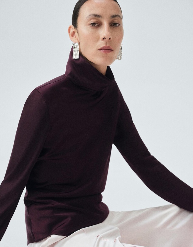 M.N.G - High Collar Satin Blouse