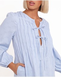 Petal & Pup - Ridley Long Sleeve Mini Dress - Pale Blue