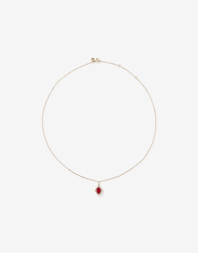 Michael Hill - Oval Cut Created Ruby and Diamond Halo Pendant Necklace in 10kt Yellow Gold