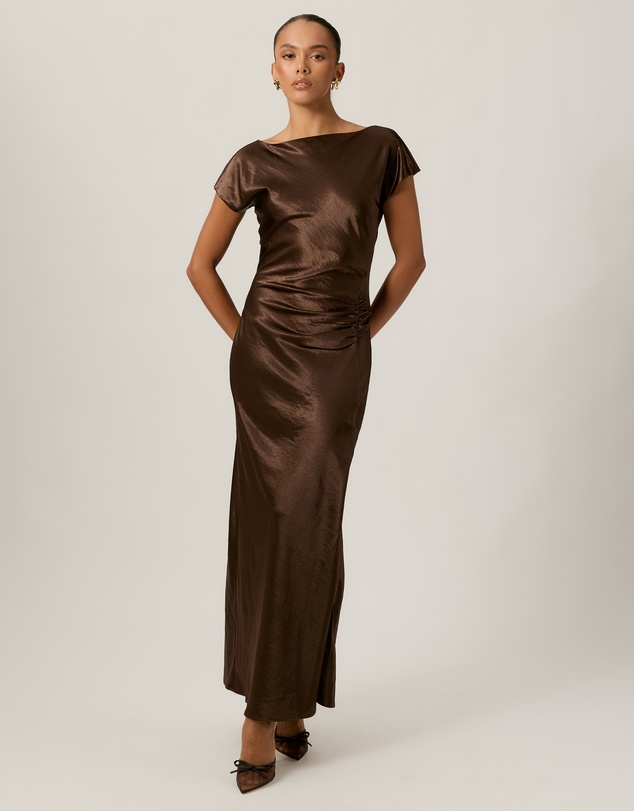 Tussah - Amy Boat Neck Satin Midi Dress