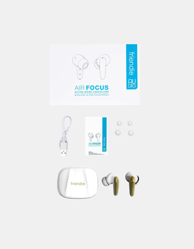 Friendie - AIR Focus ANC Pearl White and Gold Noise Cancelling Earbuds (True Wireless In Ear Headphones)