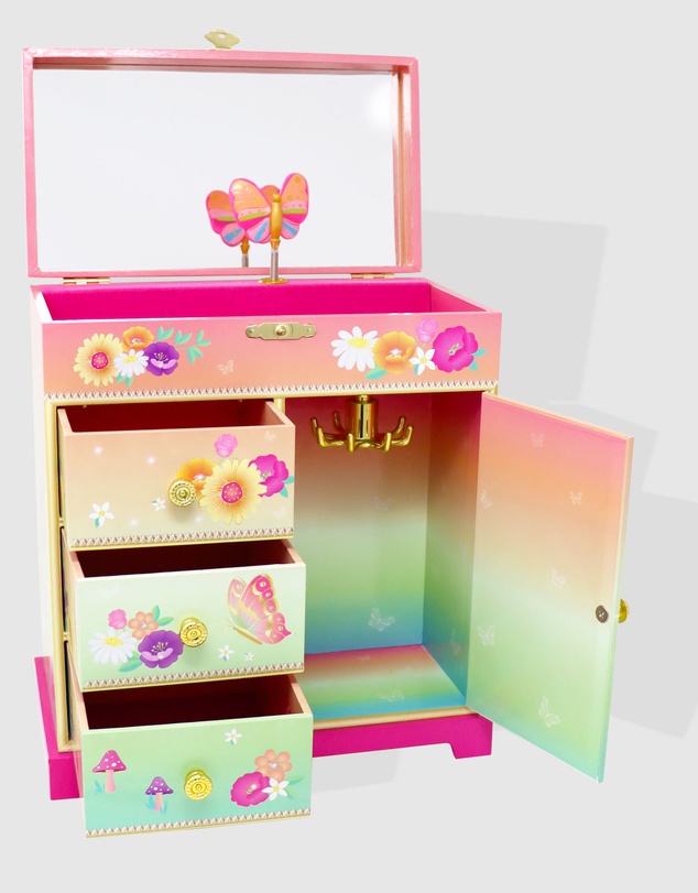 Pink Poppy - Rainbow Butterfly Large Music Box