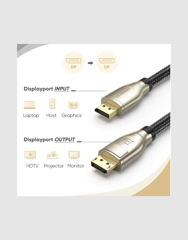 Ugreen - UGreen DP 1.4 Male to Male Cable – 2M 32.4Gbps 8K 4K Multi-Monitor Support