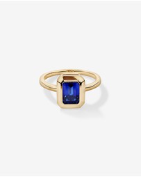 Michael Hill - Emerald Cut Created Sapphire Bezel Ring in 10kt Yellow Gold