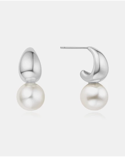 Ania Haie - Silver Pearl Dome Hoop Earrings