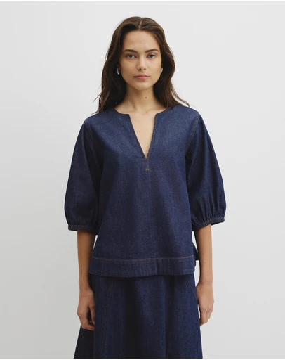 Country Road - Short Sleeve Denim Blouse